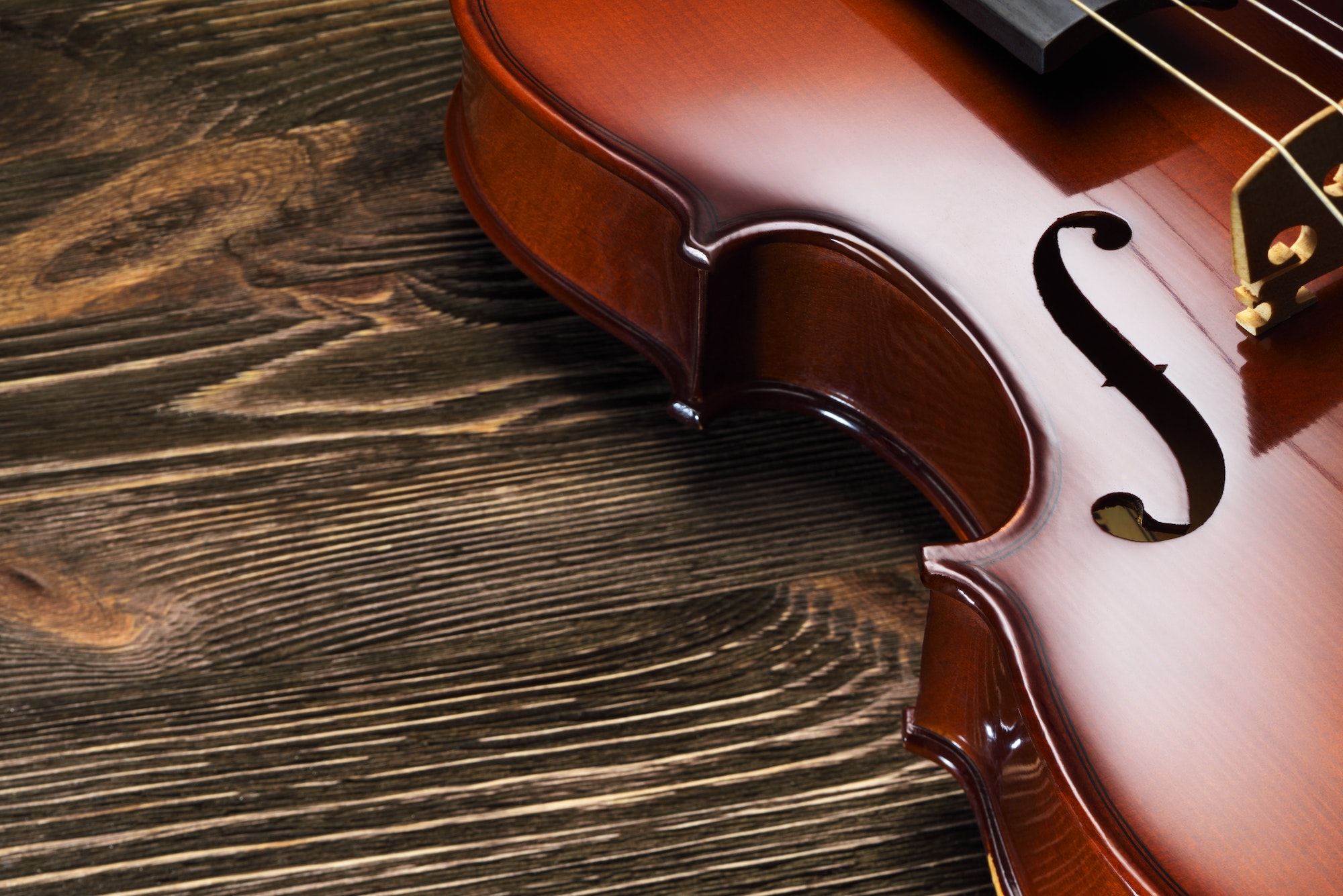 violin on brown wooden table
